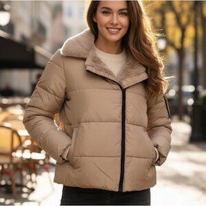 FRENCH CONNECTION Faux Fur Puffer Coat Women, Large
